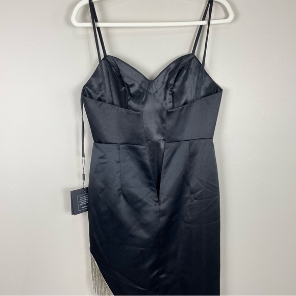 Mac Duggal 11650 Womens 2 Midi Dress Sequin Fringe Spaghetti Strap Black Silver - Picture 5 of 9